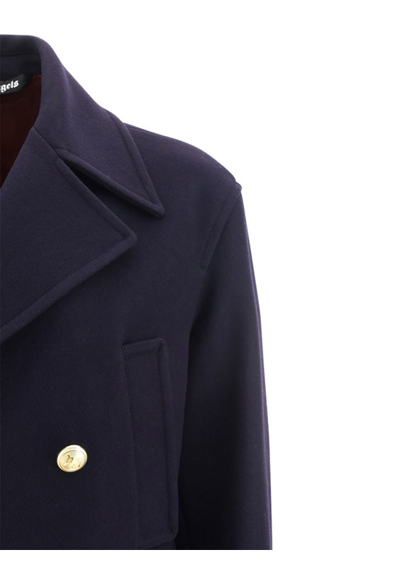 Palm Angels Embroidered Sleeve Double-breasted Coat With Gold Buttons In Black