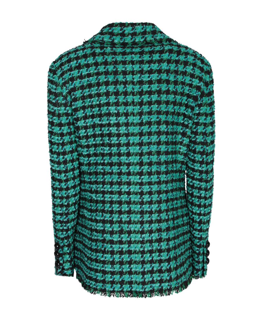 Msgm Houndstooth Pattern Tweed Jacket In Black