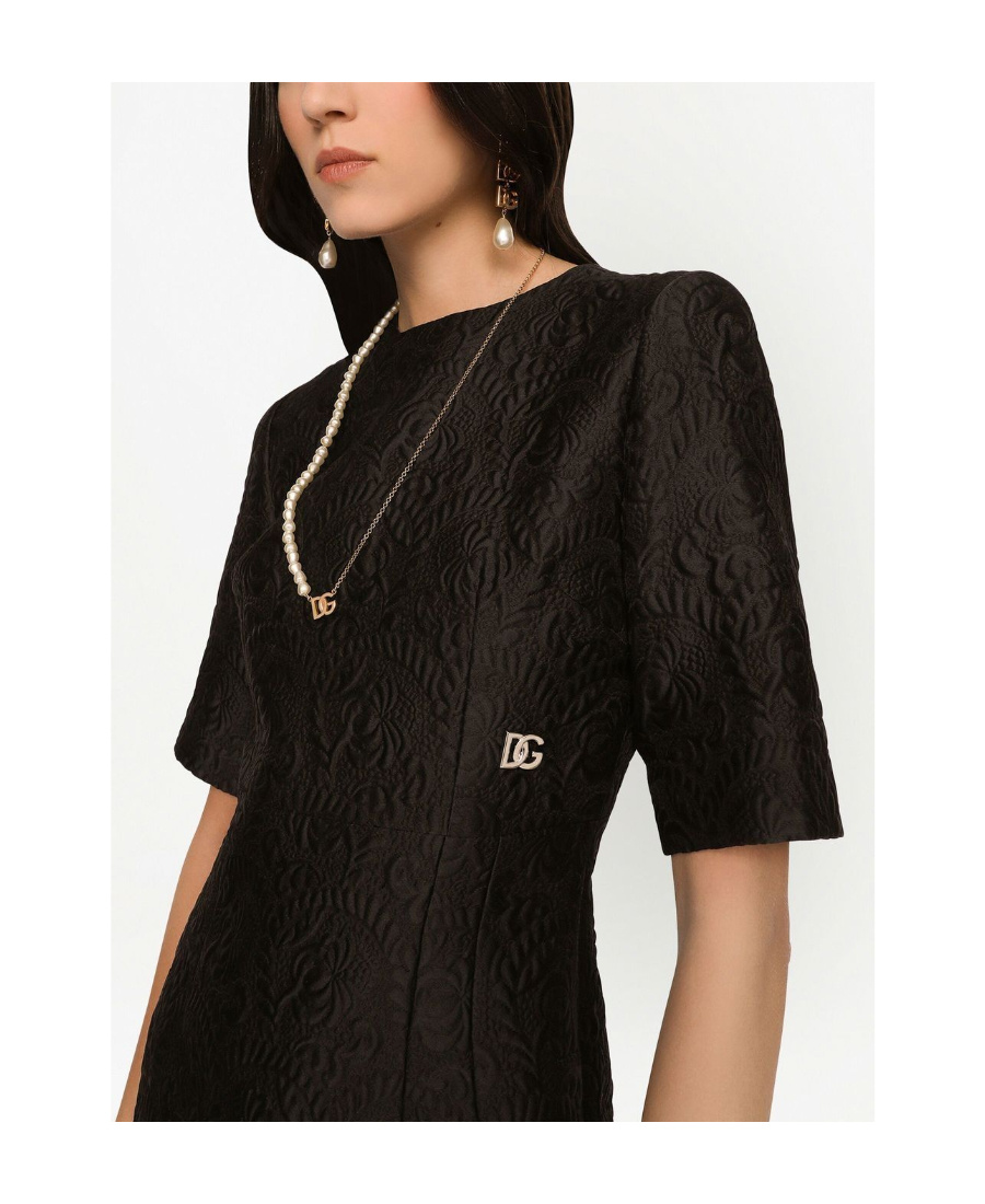 Dolce & Gabbana Black Floral Jacquard Midi Dress In Black