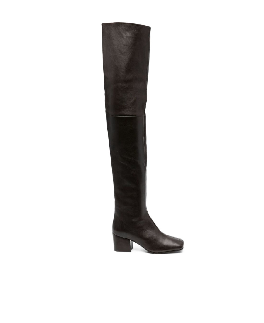 Lemaire Brown Leather Boots In Black