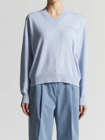 Peserico Relaxed Fit V-neck Knitted Sweater In Blue