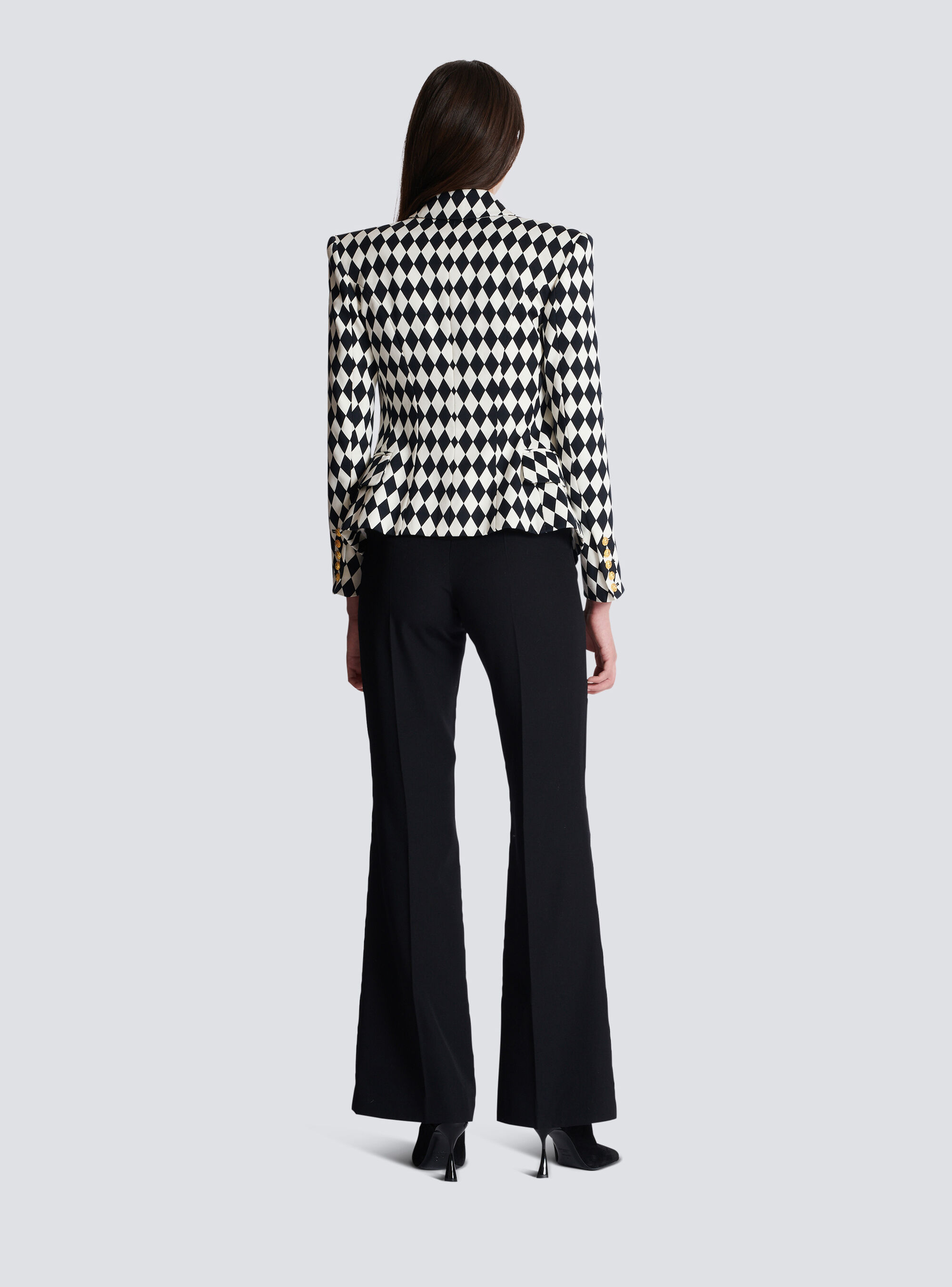 Balmain Diamond-print Peak-lapel Blazer In Black