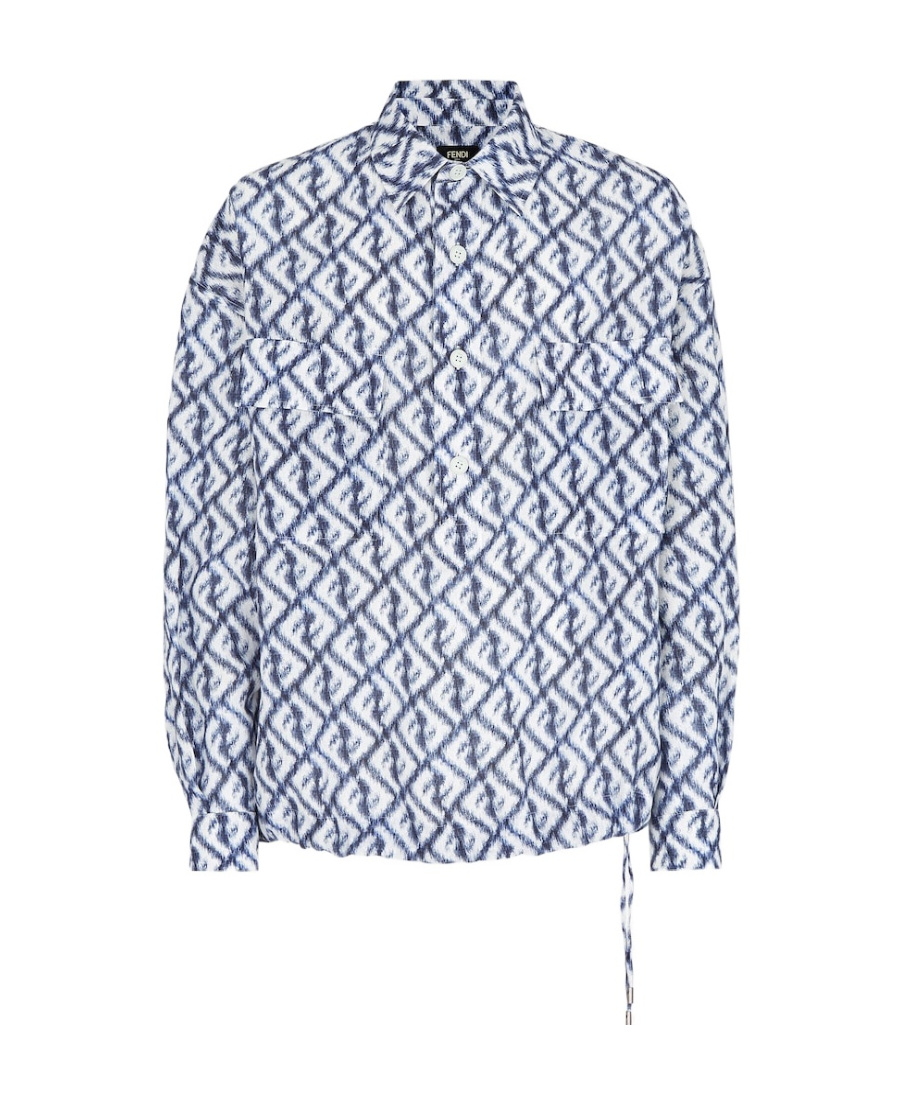 Fendi Navy Linen Ff Chine Shirt For Men In Blue