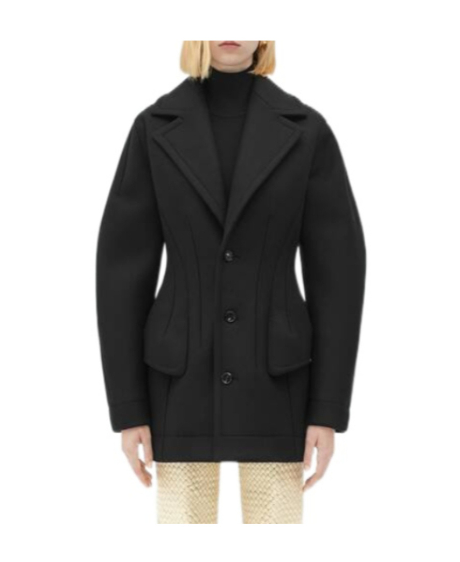 Bottega Veneta Long-sleeved Wool Coat In Black
