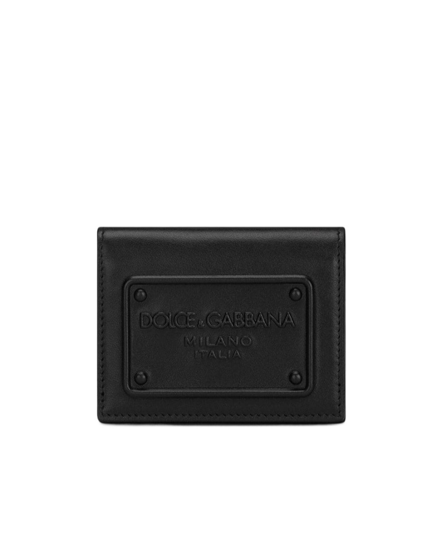 Dolce & Gabbana Small Zip-around Wallet In Calfskin With Raised Logo In Black