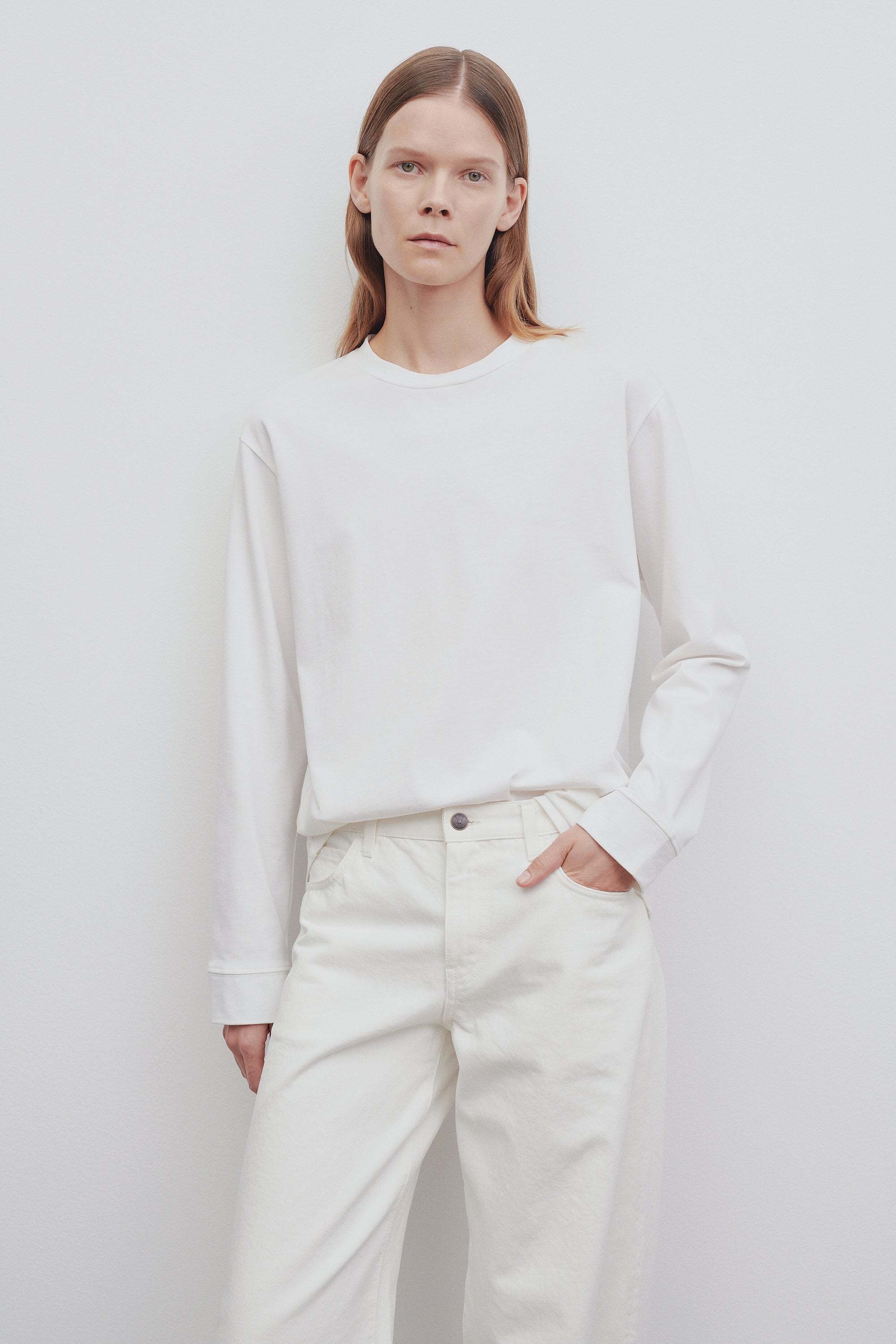 The Row Kabira Textured Cotton Long-sleeve T-shirt In White