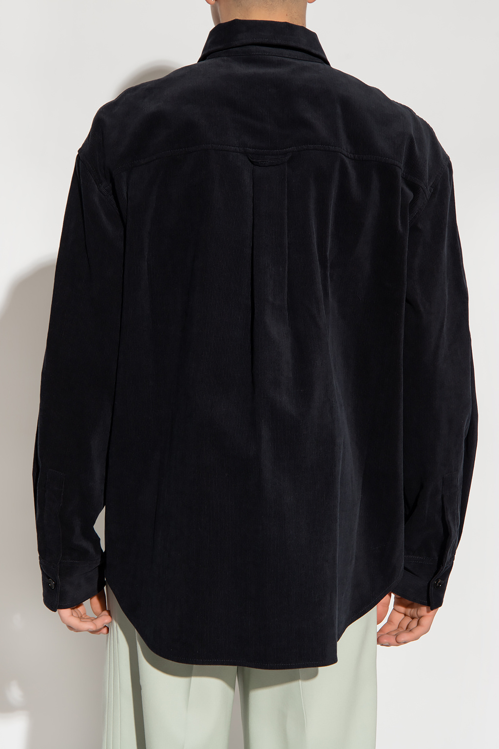 Jil Sander Embroidered Patch Corduroy Shirt In Black