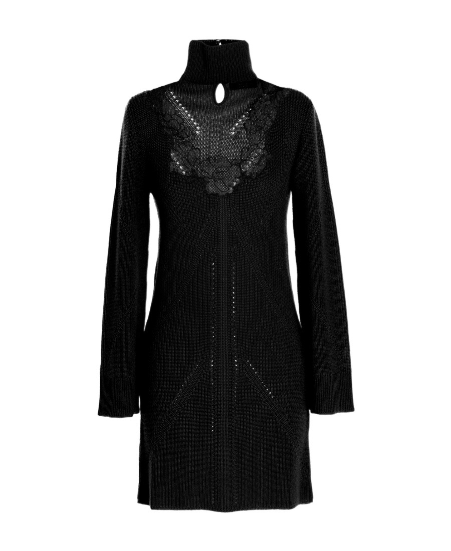 Blumarine Lace-trim Knitted Jumper Dress In Black