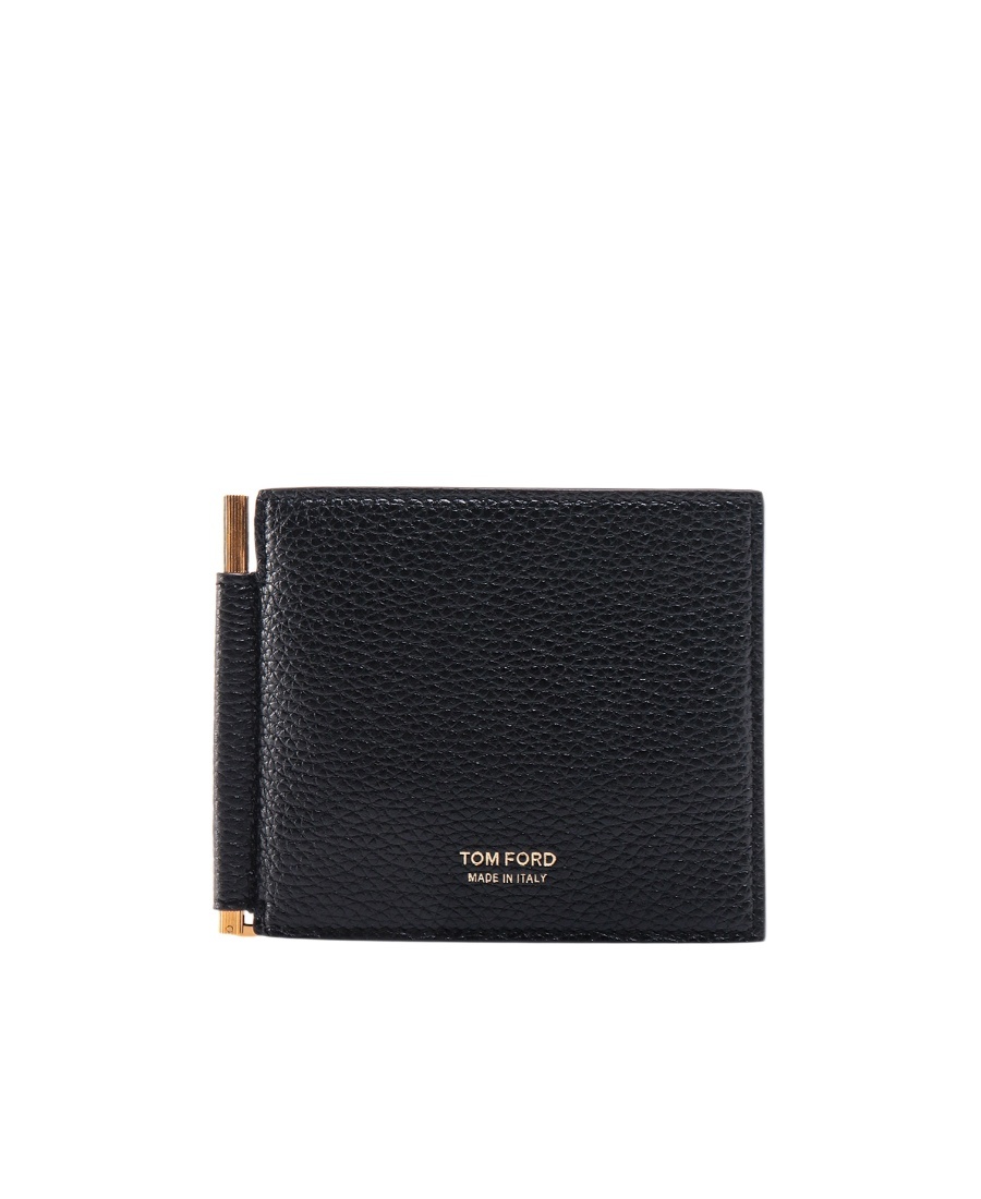 Tom Ford Soft Grain Leather T Line Money Clip Wallet In Black