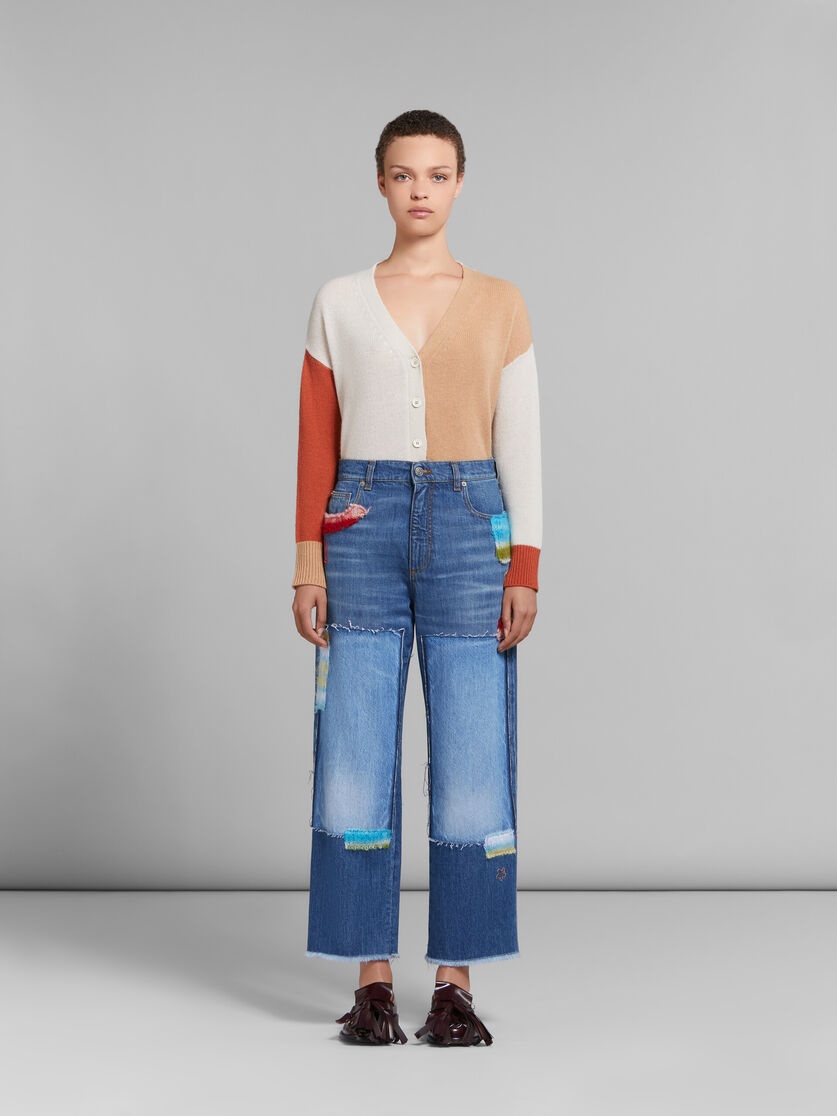 MARNI BLUE BIO DENIM JEANS WITH MOHAIR PATCHES