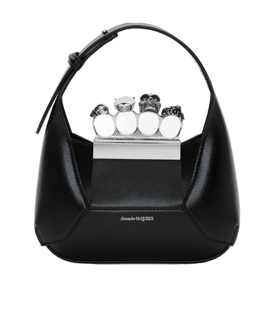 Alexander Mcqueen Mini Jewelled Leather Hobo In Black