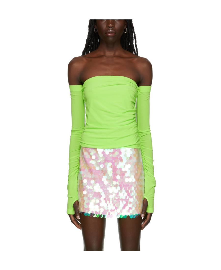 Helmut Lang Off-the-shoulder Convertible Stretch-crepe Top In Green