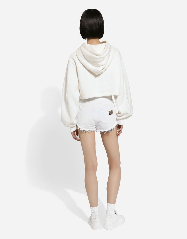 Dolce & Gabbana Floral Logo-print Cropped Cotton Hoodie In White