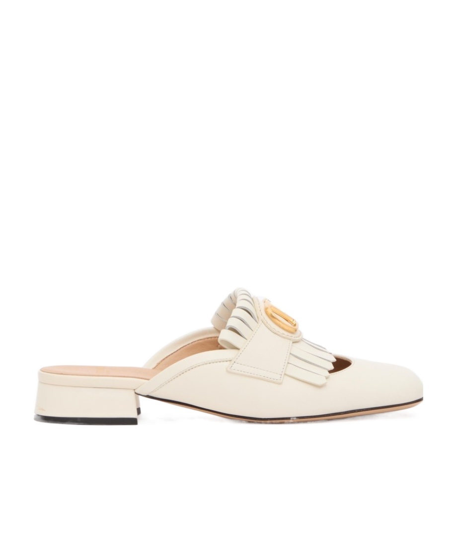 Valentino Vlogo Signature Leather Slippers In White