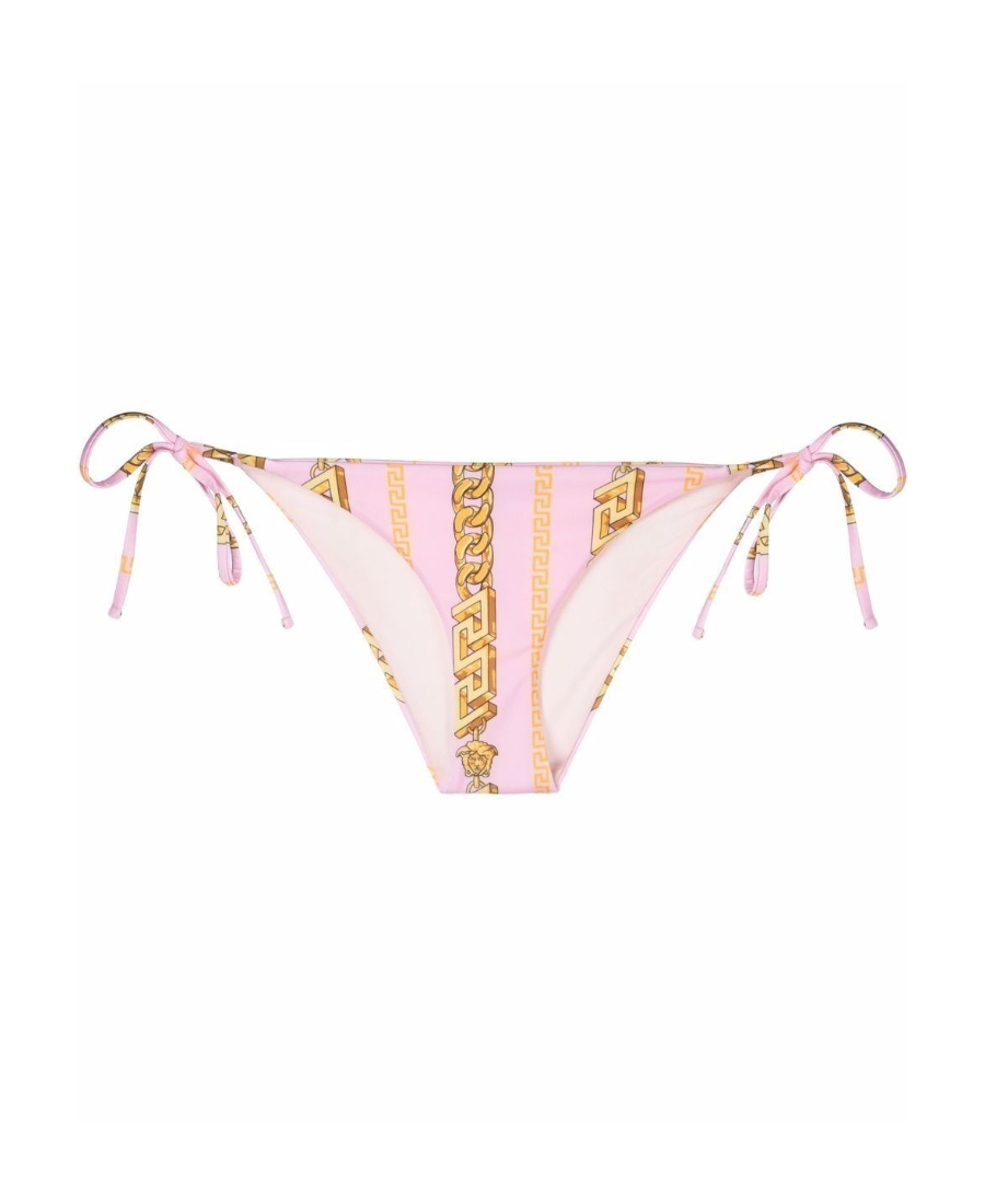 Versace Chain Pinstripe Bikini Bottoms In Pink