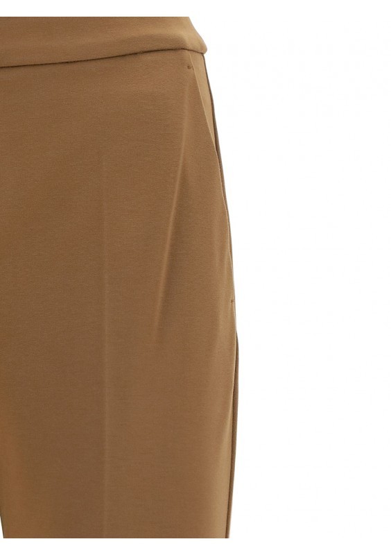 Max Mara Straight-leg Tailored Cotton Pants With Structured Waistband In Brown