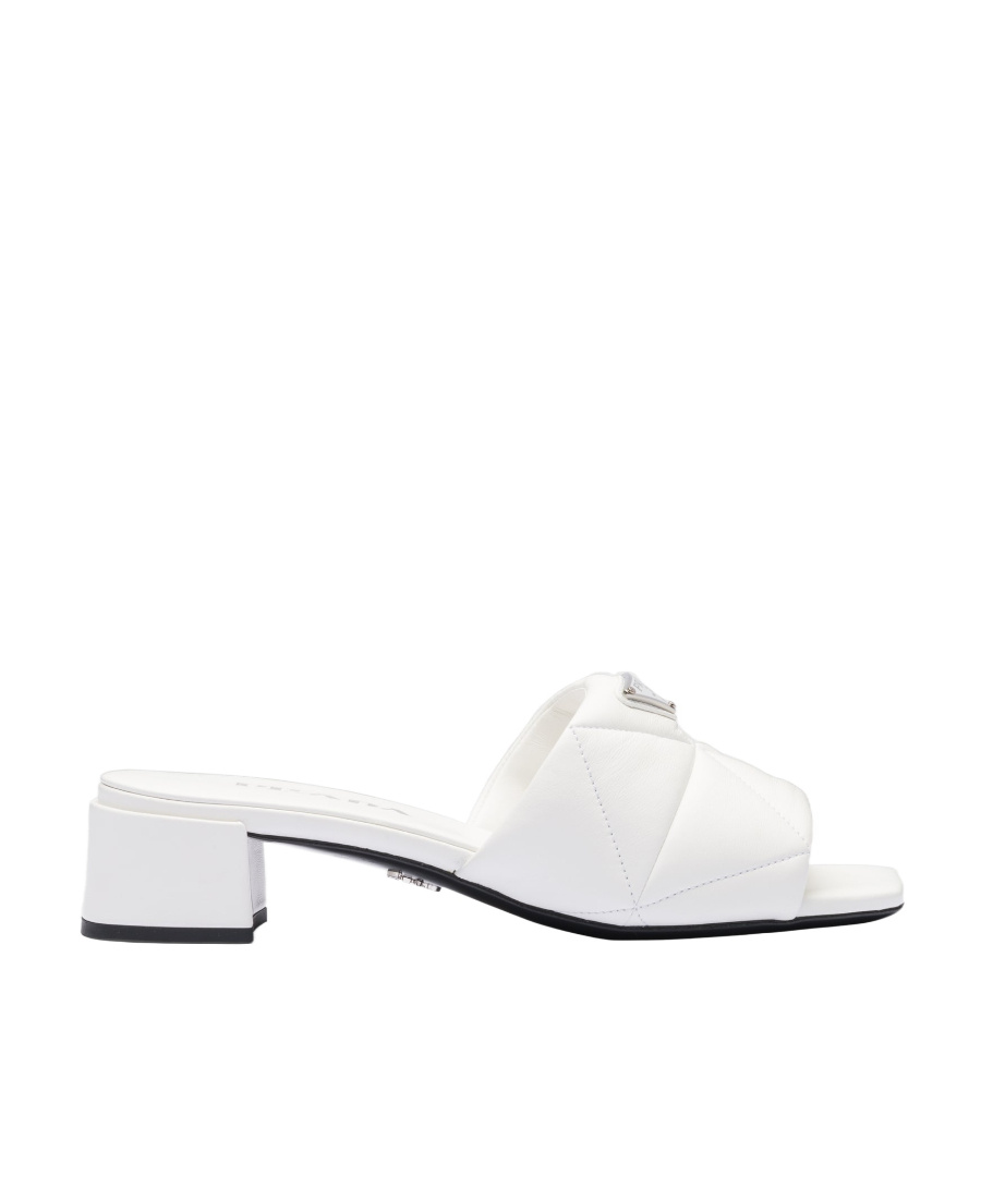 Prada 45mm Triangle-logo Leather Mules In White