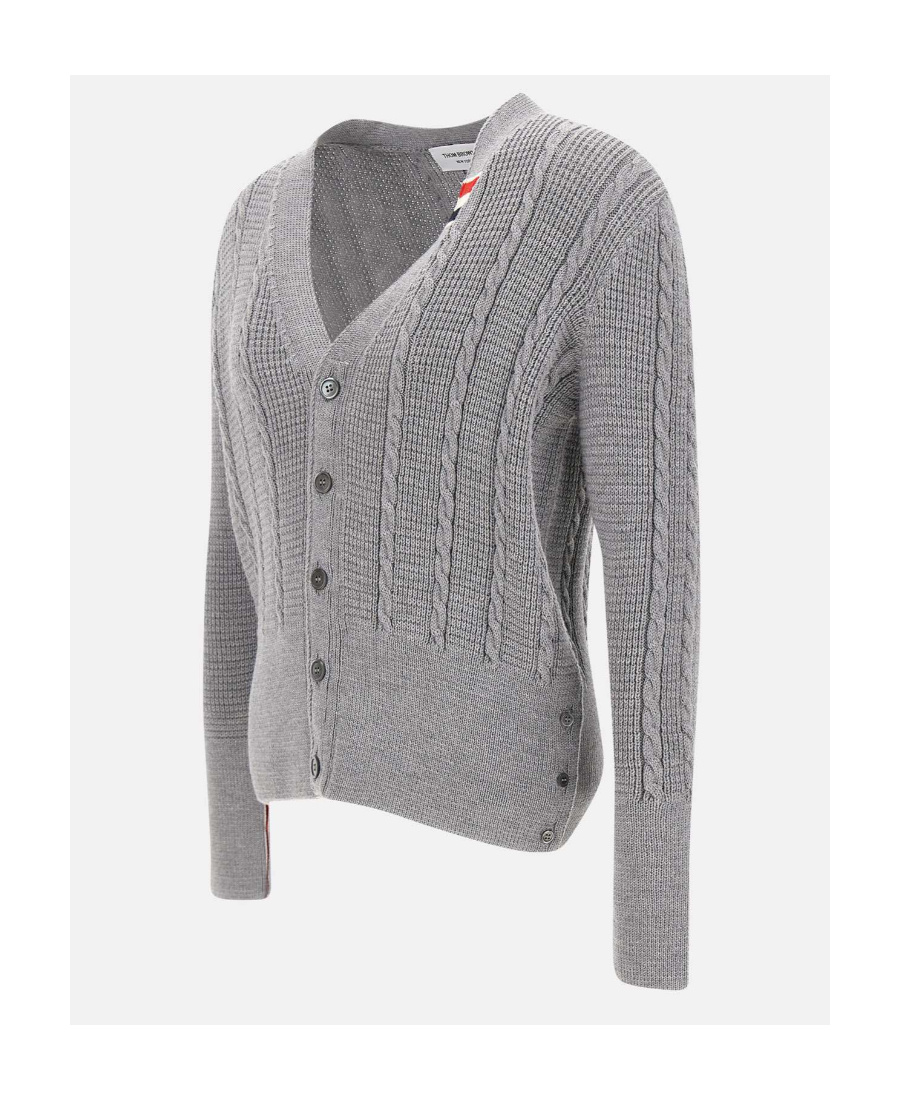 Shop Thom Browne Cable-knit Virgin-wool Cardigan In Gray