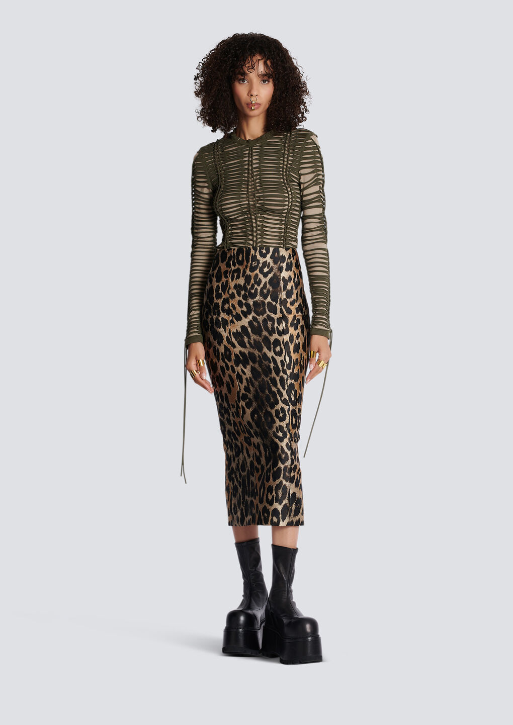 Balmain Animal Patterned Pencil Skirt In Black