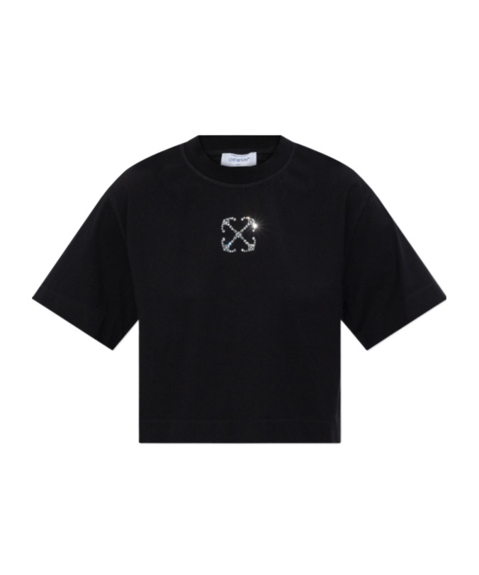 Off-white Black Jewel Mini Arrow Crop T-shirt In Black