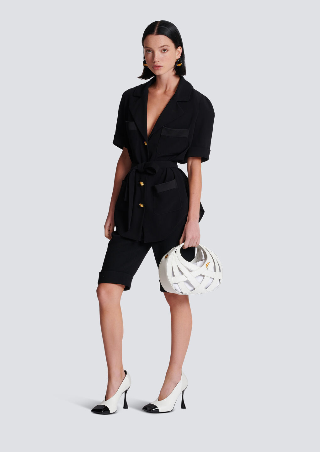 Balmain Ss 4 Pockets Crepe Saharian Shirt In Black