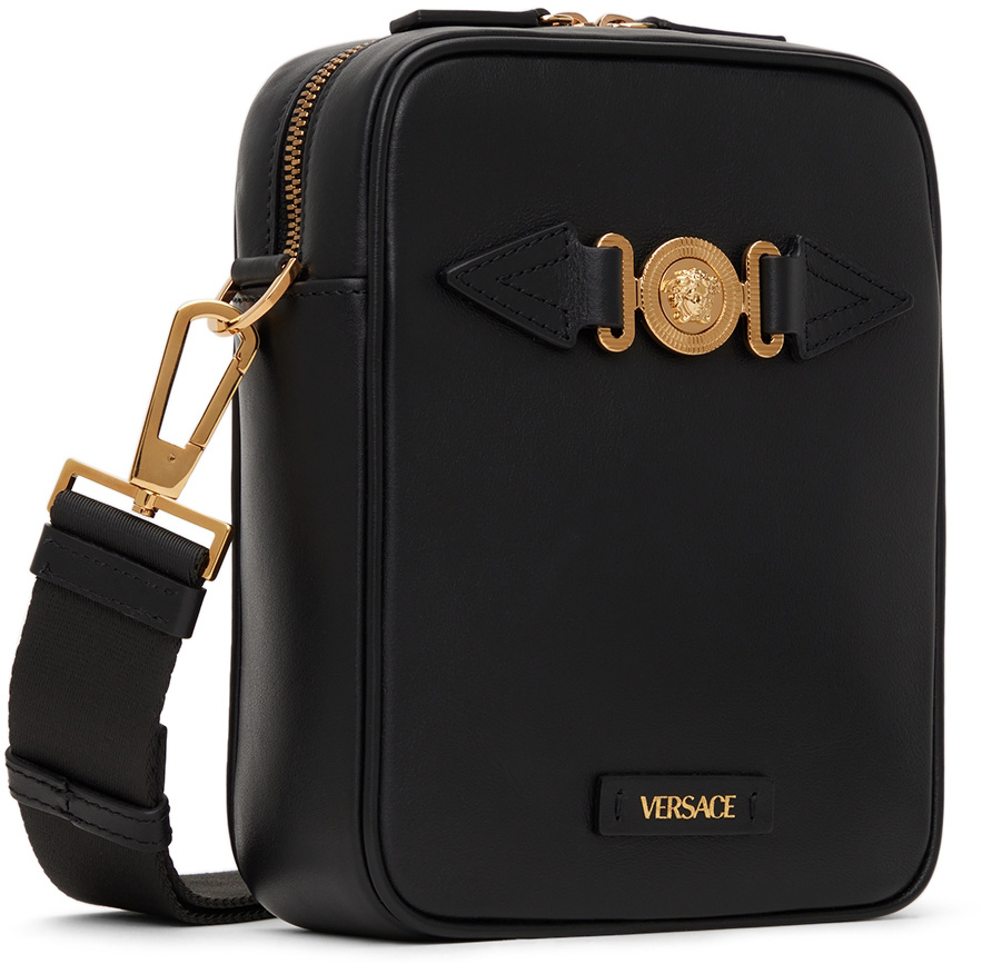 Versace Medusa Leather Messenger Bag In Black