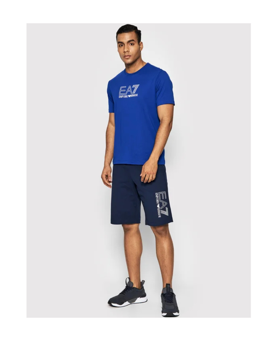 Ea7 Logo Printed Shorts In Blue