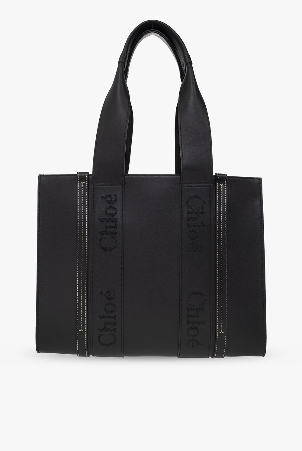 Chloé Medium Woody Tote Bag In Calf Leather In Black