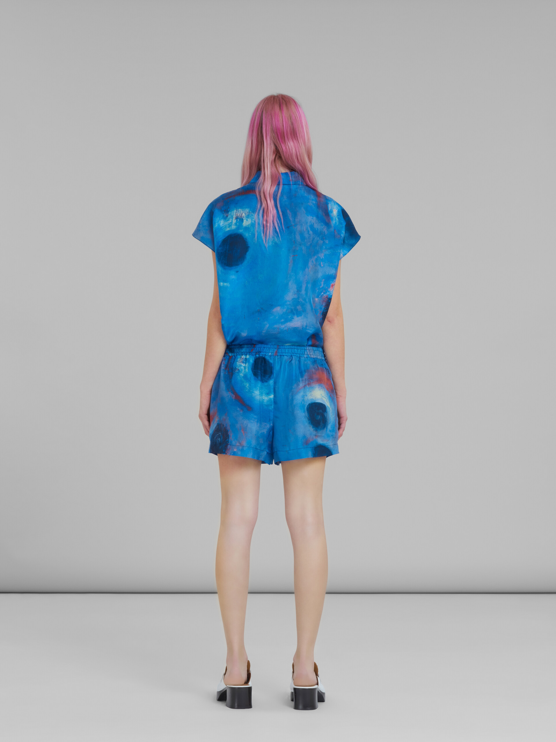 Marni Drawstring-waist Silk Shorts In Blue