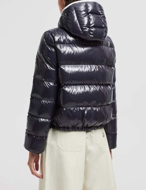 Moncler Andro Hooded Short Down Jacket In Blue