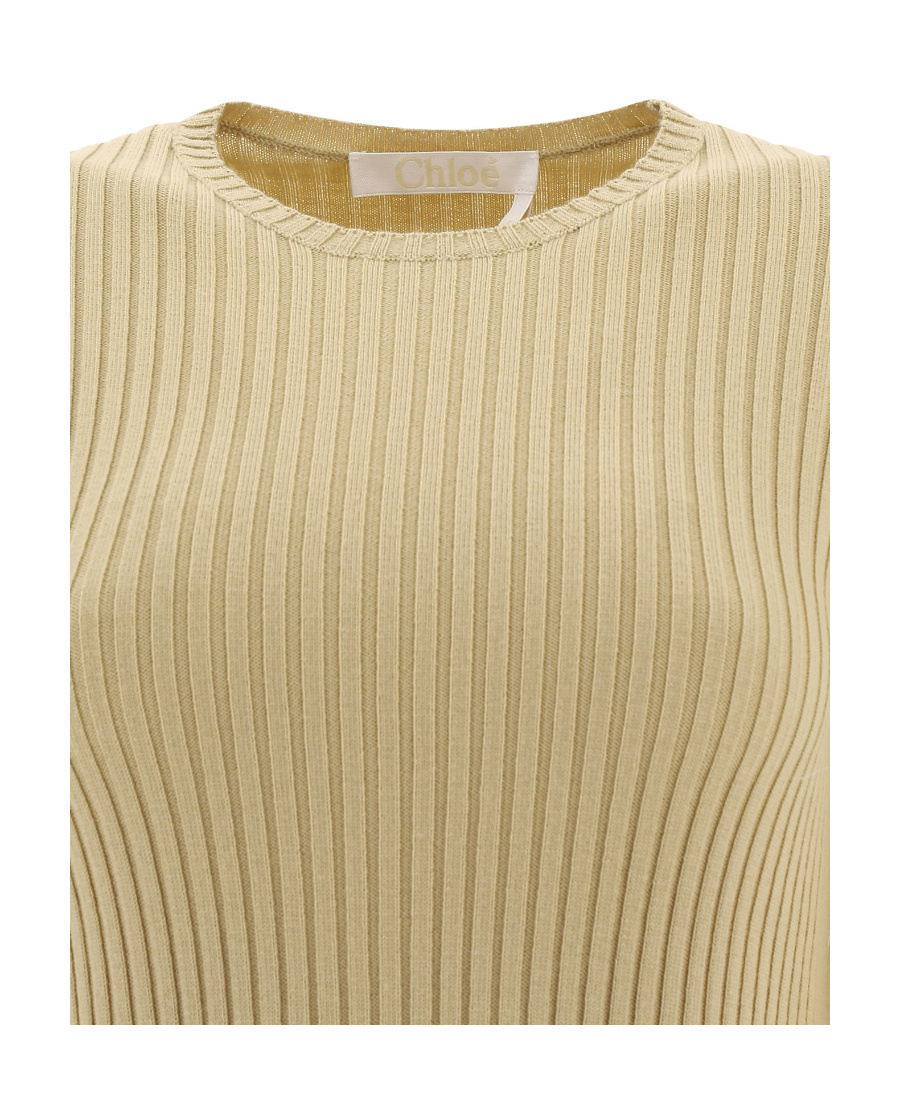 Chloé Contrasting-sleeve Knitted Top In Nude