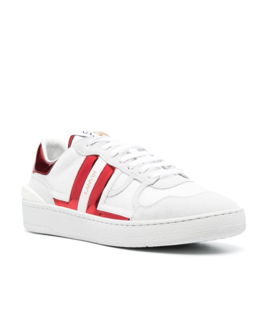 Lanvin Leather Sneakers With Rubber Sole And Metallic Heel In White