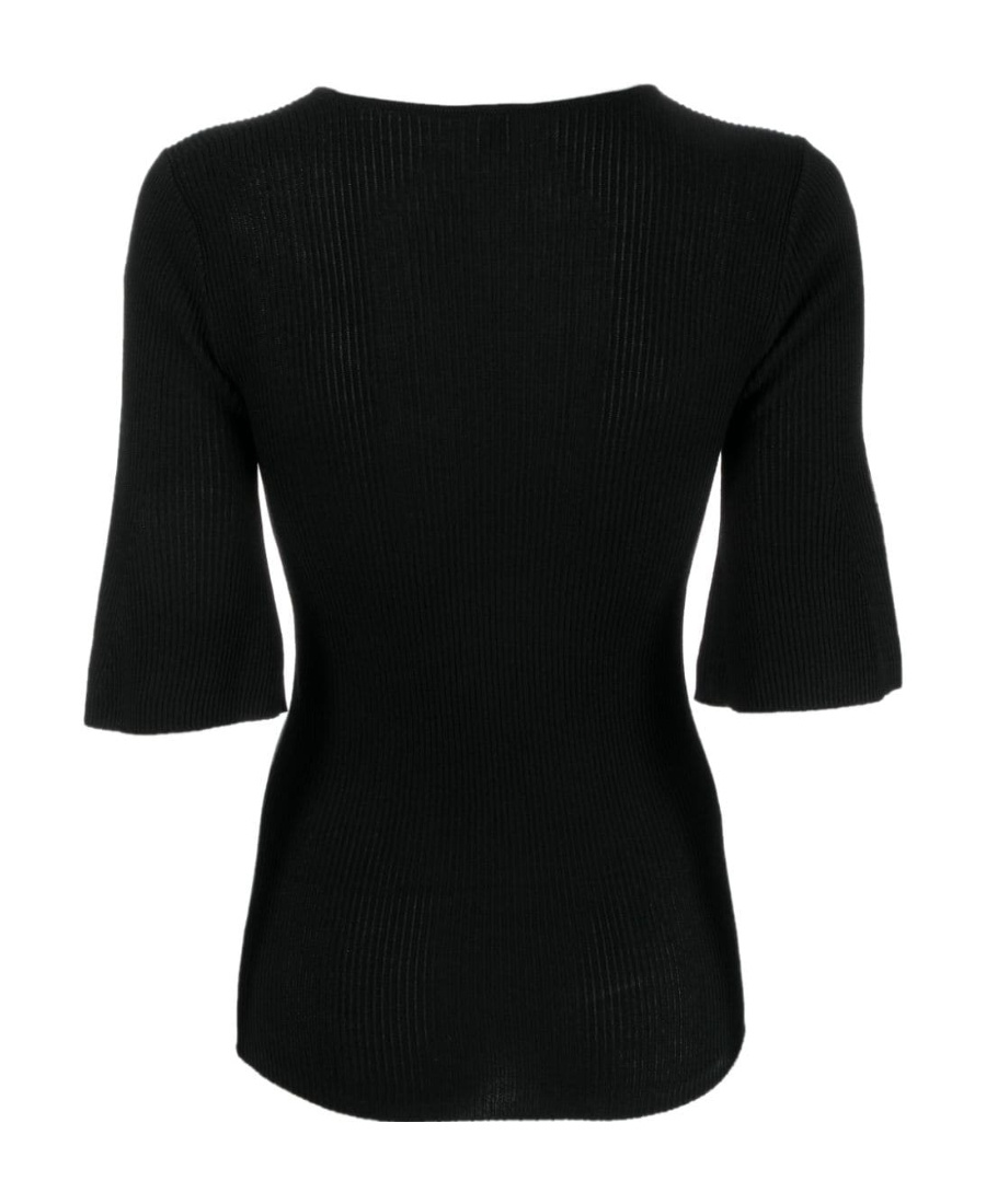 By Malene Birger Scoop-neck Ribbed-knit T-shirt In Black