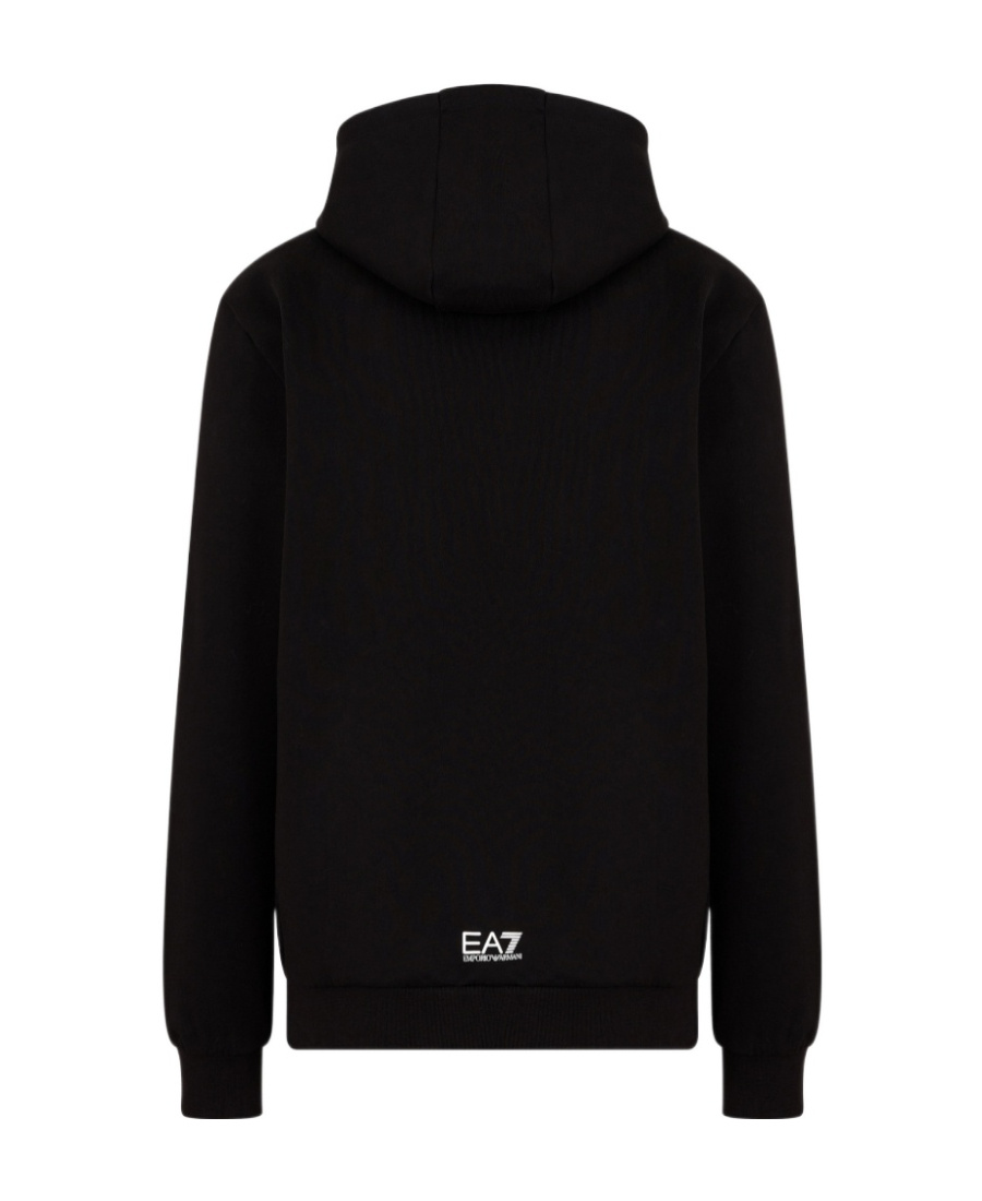 Ea7 Logo-print Cotton-blend Hoodie In Black
