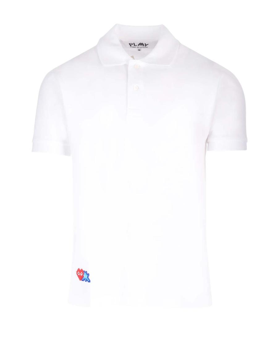Comme Des Garçons Play X Invader Pixel-heart Embroidered Polo Shirt In White