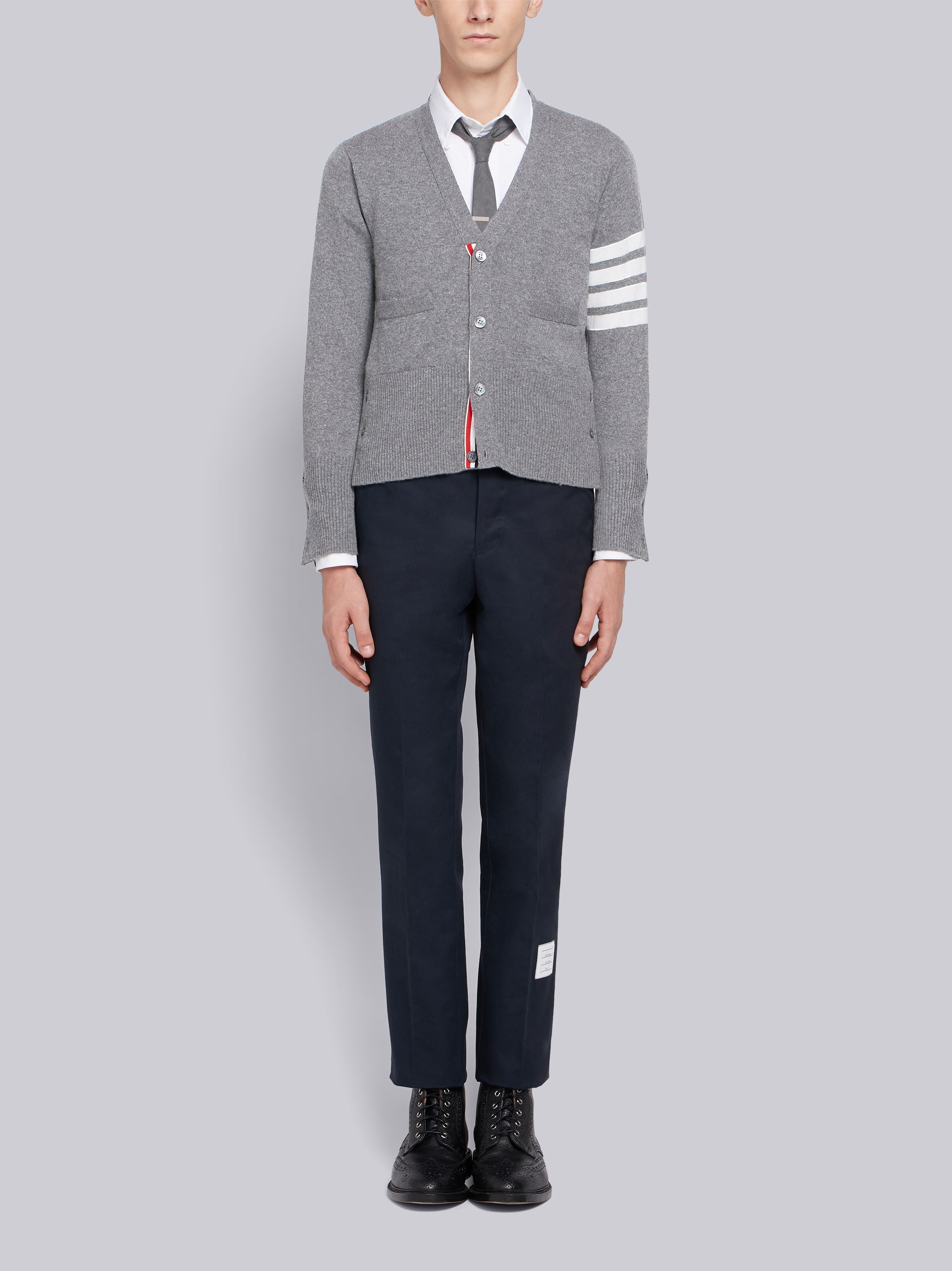 Thom Browne 4-bar V-neck Cashmere Cardigan In Gray