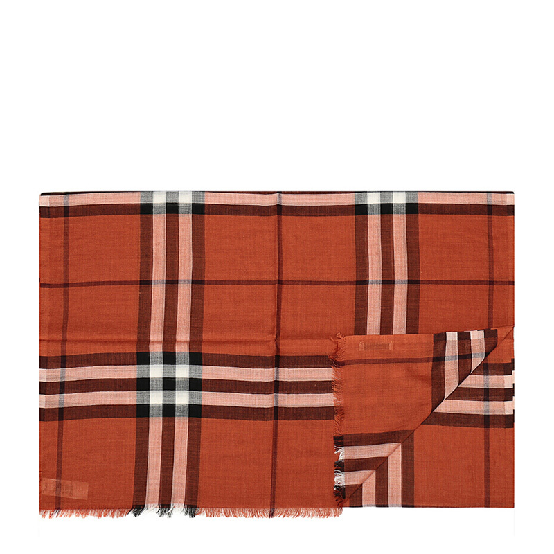 Burberry Orange Plaid Silk Wool Blended Scarf In Multicolor