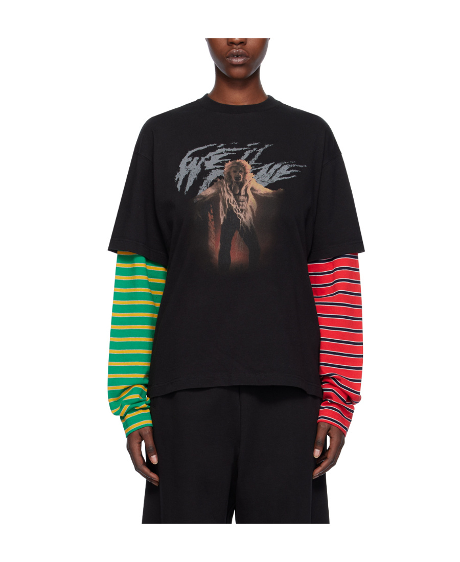 We11 Done Layered Graphic-print Cotton T-shirt In Black