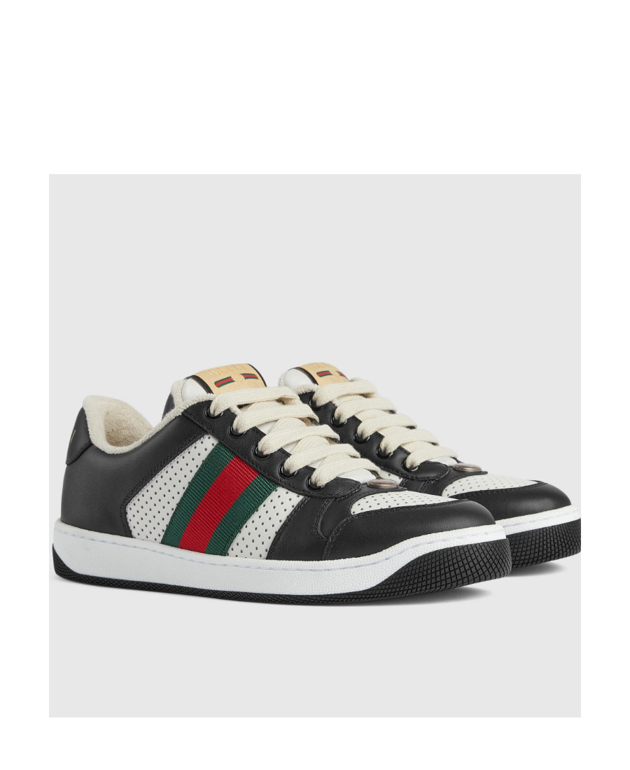 Gucci Screener Web Stripe Lace-up Sneakers In Black