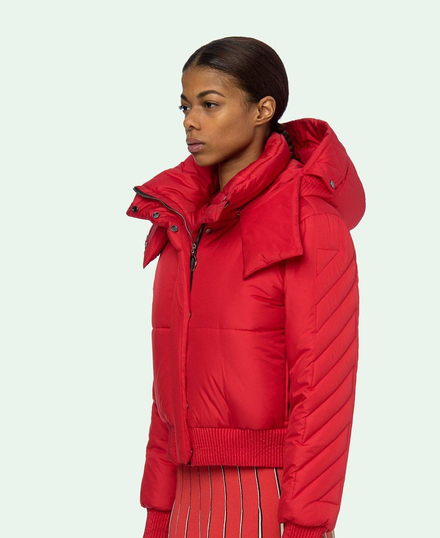 Off-white Cropped Padded Coat In Red