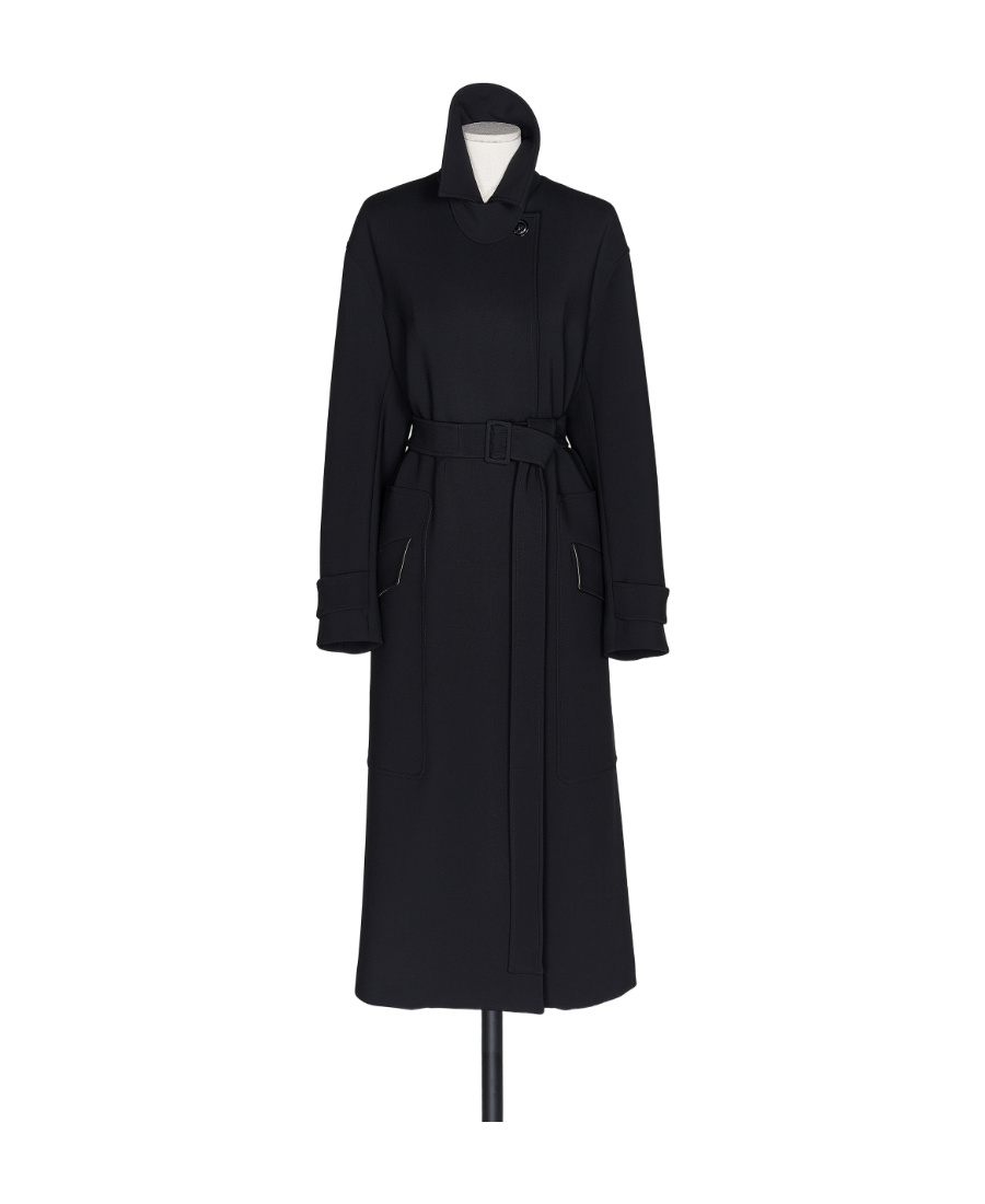 Max Mara Lace-up Wool Coat In Black