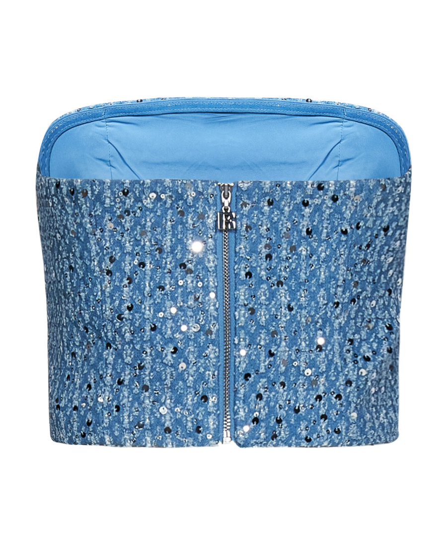 Rotate Birger Christensen Strapless Denim Top In Blue