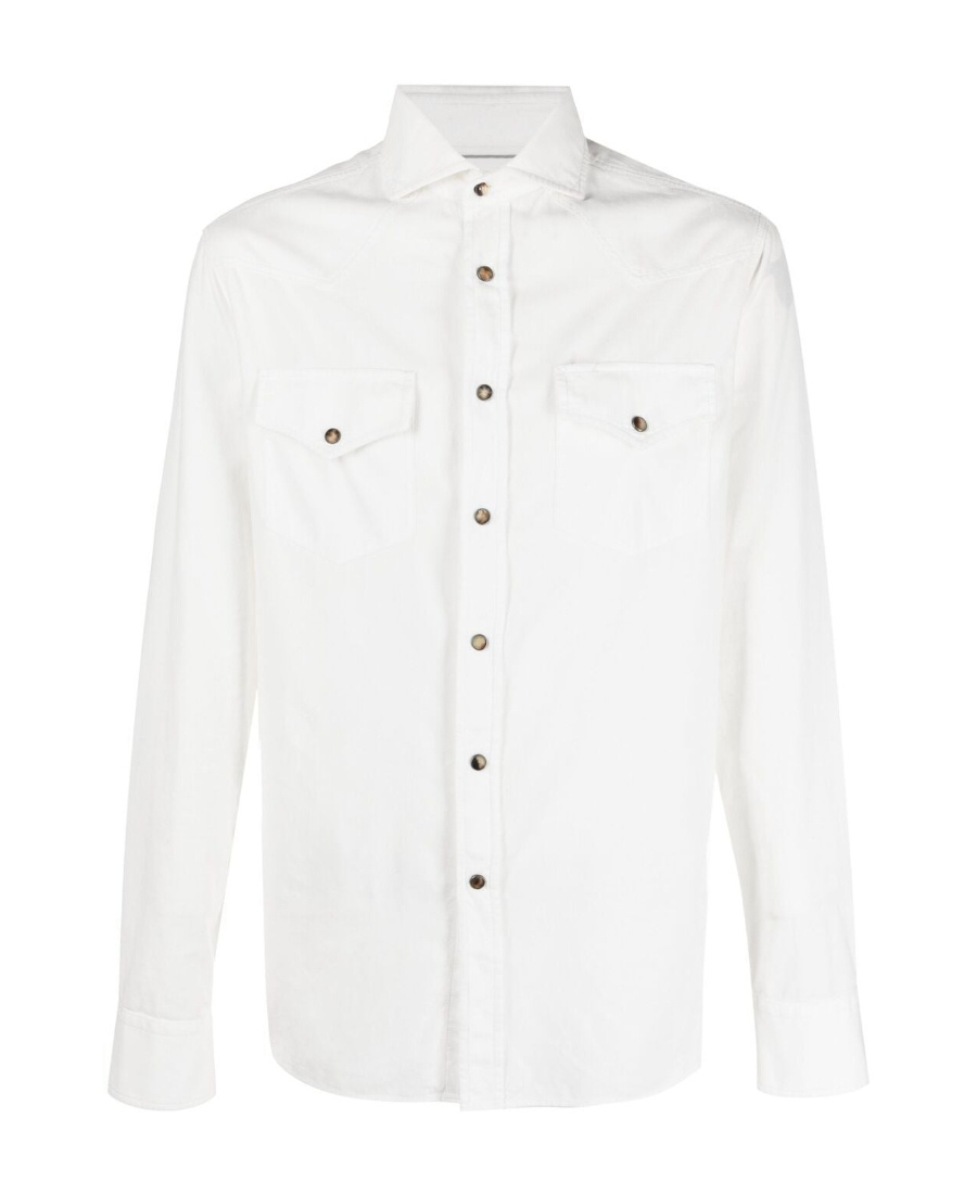 Brunello Cucinelli Logo Embroidered Buttoned Shirt In White