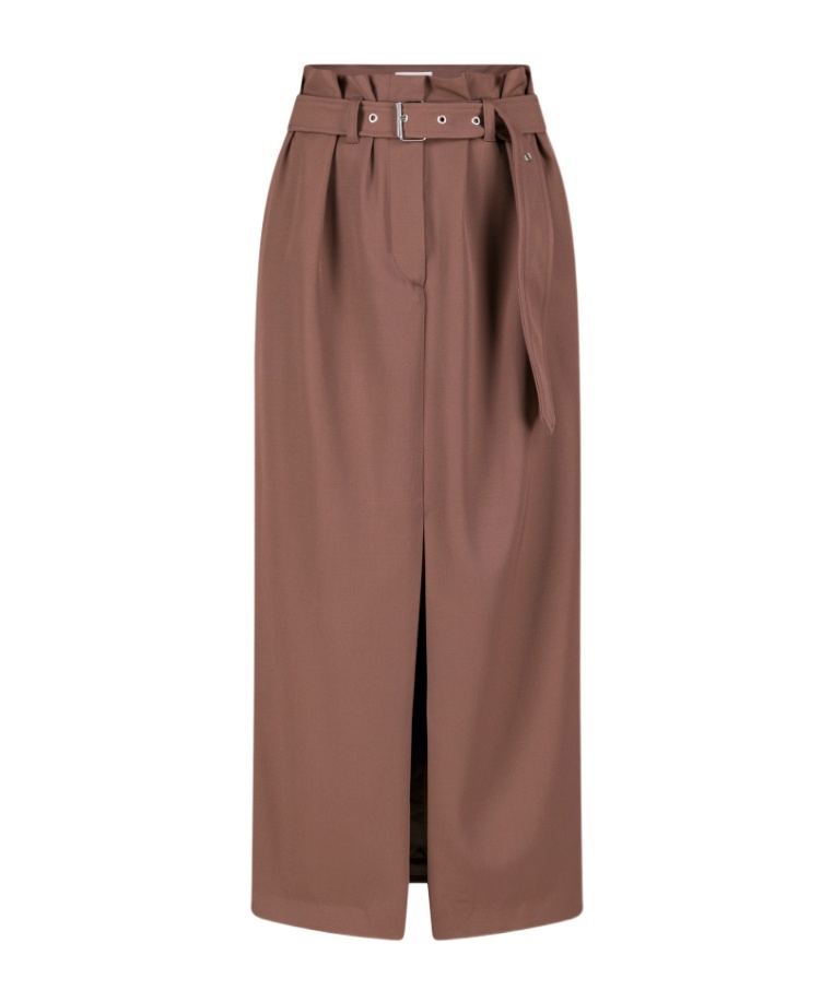 Dries Van Noten Seaches Pleated Wool-gabardine Midi Skirt In Brown
