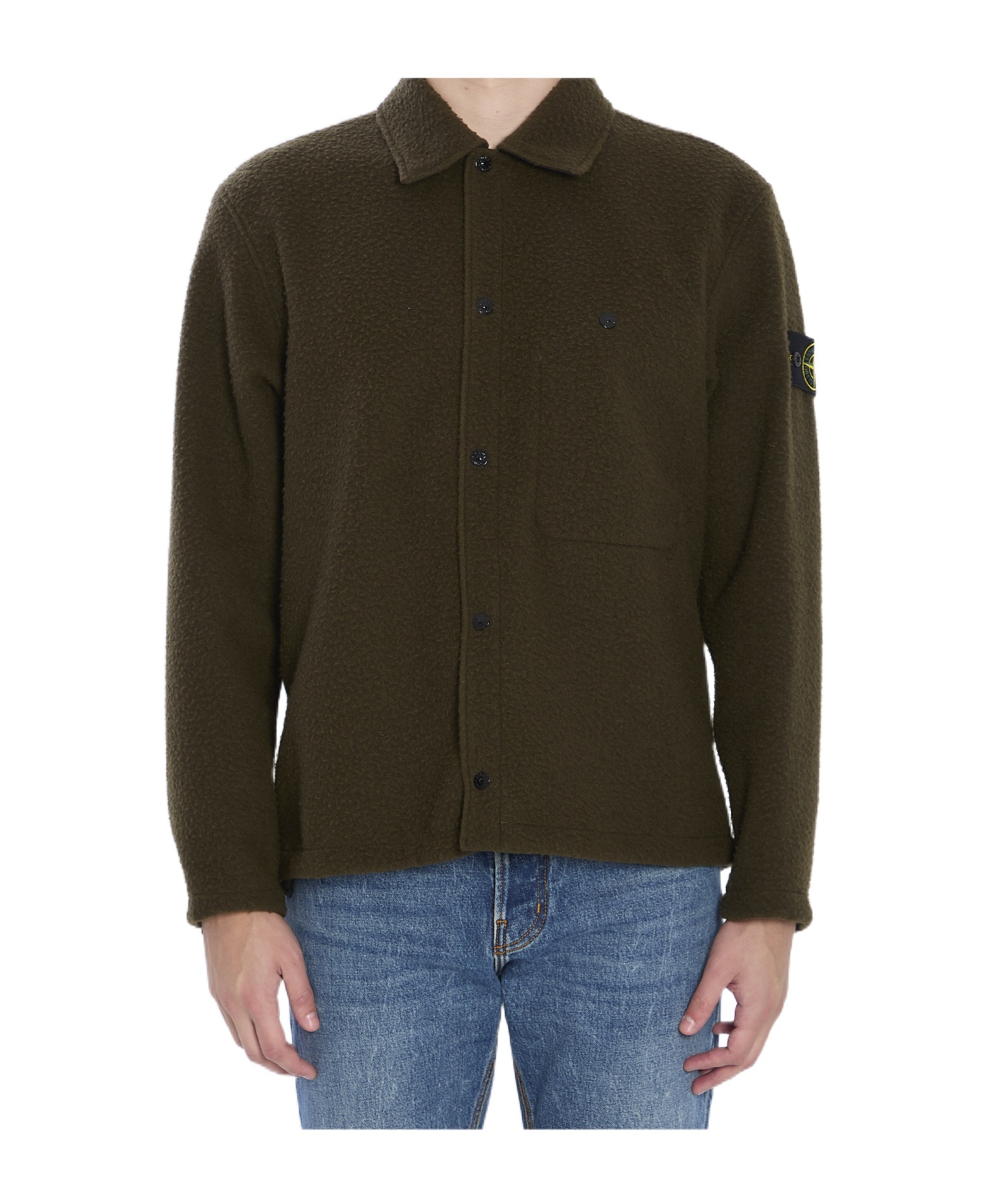 Stone Island Wool Blend Overshirt Buttoned Cuffs In Green