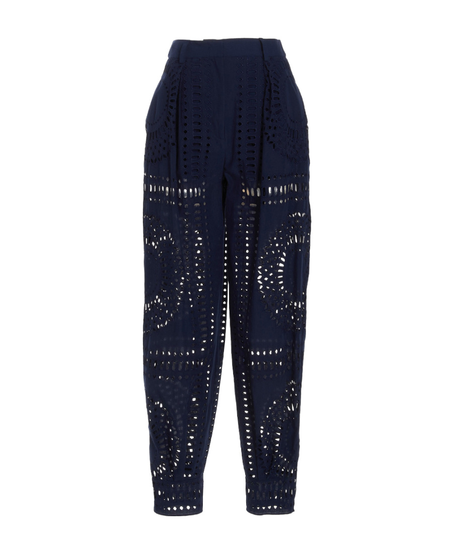 Alberta Ferretti Embroidered High Waist Wide Leg Trousers In Dark Blue