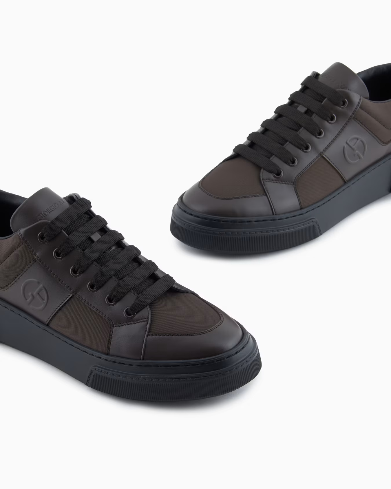 Giorgio Armani Leather And Fabric Sneakers In Brown