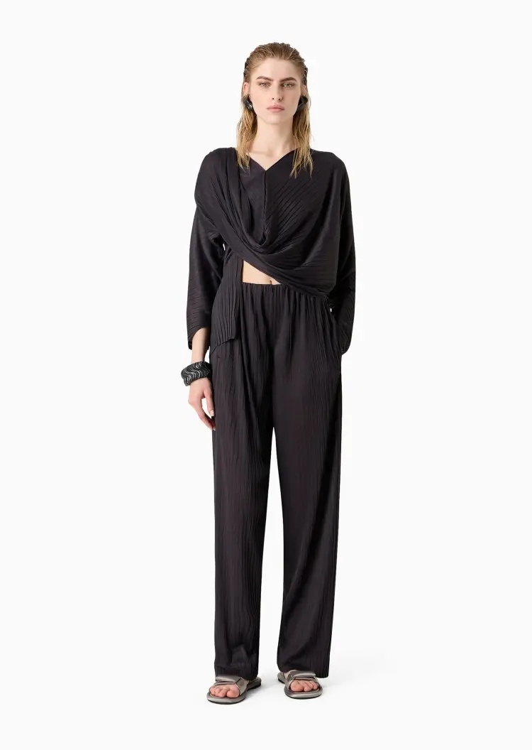 Giorgio Armani High-waist Pleated Tapered Trousers In Black