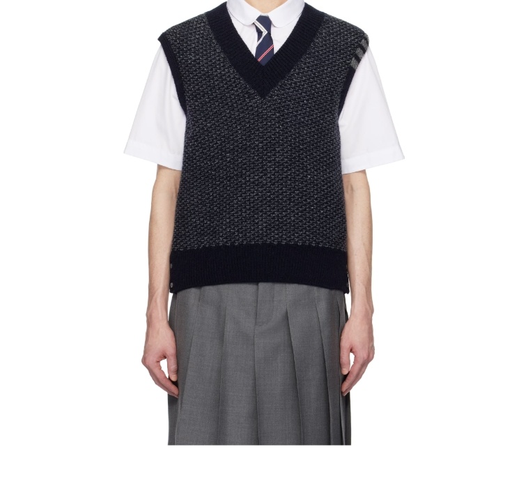 Shop Thom Browne 4-bar Textured-knit Vest In Blue