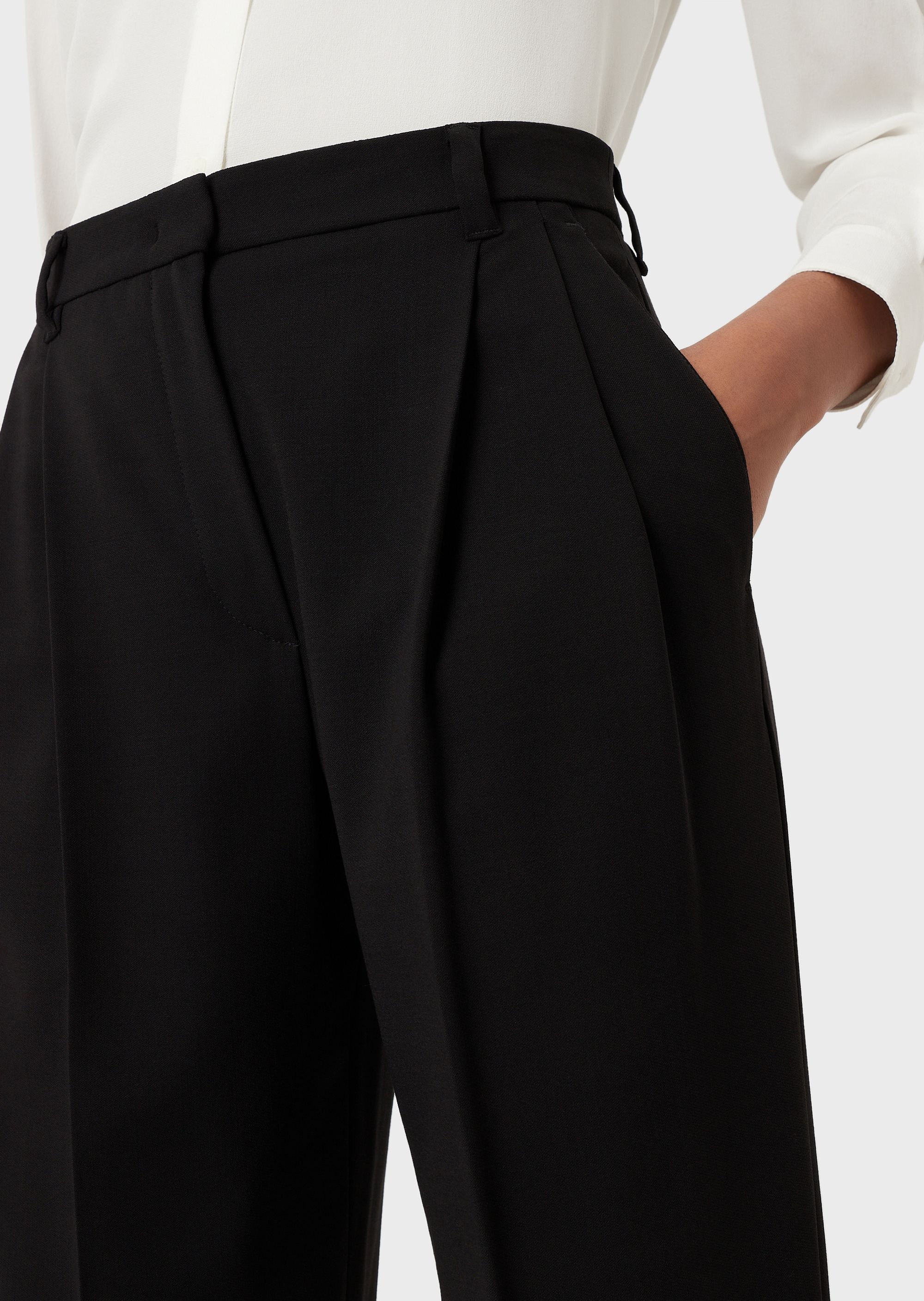 Shop Emporio Armani Pleated Wool Casual Pants In Black